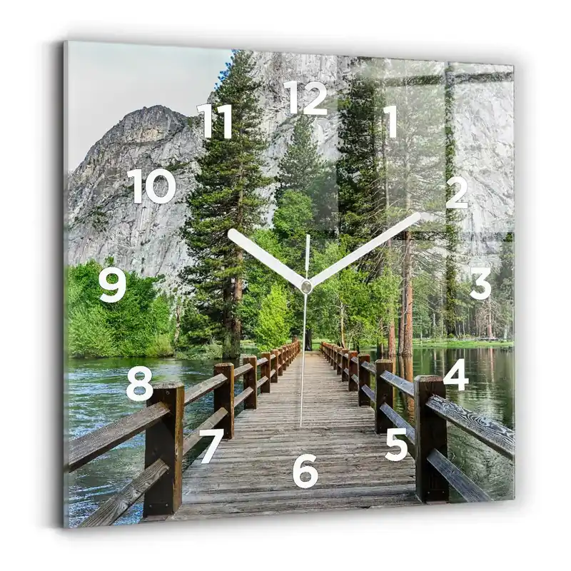 Ceas din sticlă pătrat Pod de lemn Yosemite Preț redus
