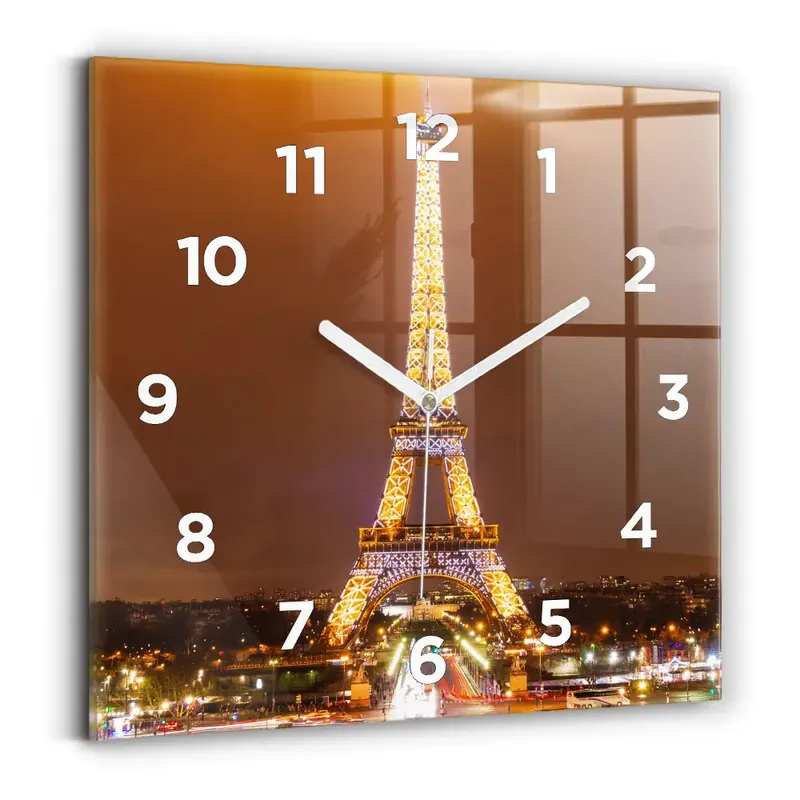 Ceas pătrat de perete din sticlă Turnul Eiffel iluminat Livrare rapidă
