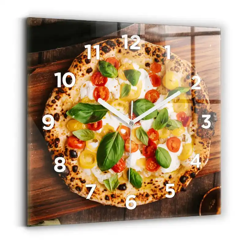 Ceas de sticlă pe perete pătrat pizza italiană Lichidare de stoc