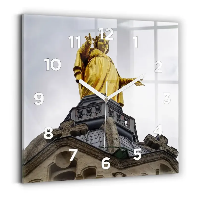 Ceas din sticlă pătrat Statuia Maicii Domnului din Lyon Preț redus