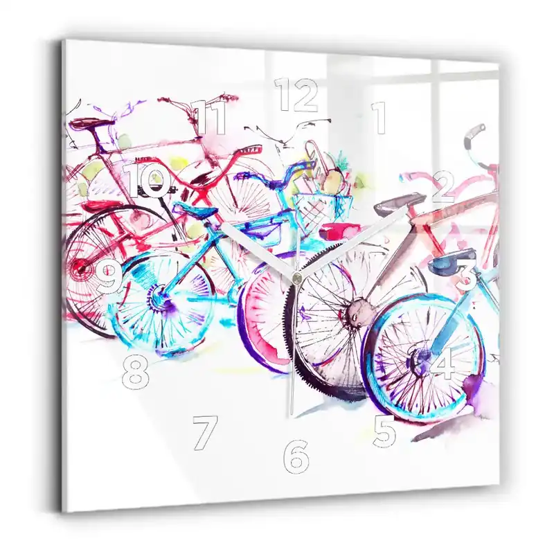 Nu rata Ceas din sticlă pătrat Biciclete de oraș colorate