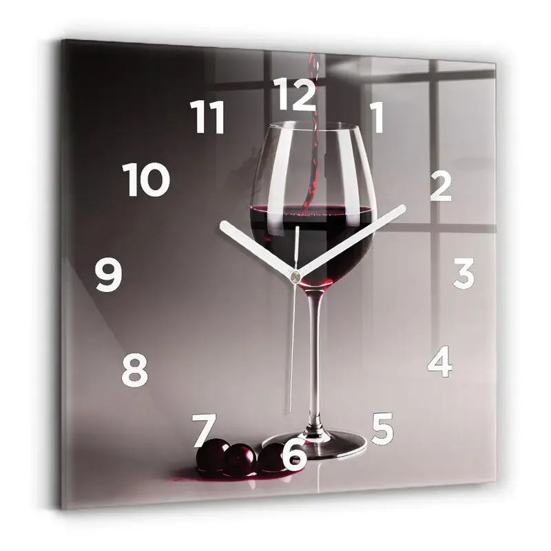Reduceri Ceas de sticlă pe perete pătrat Un pahar de vin roșu
