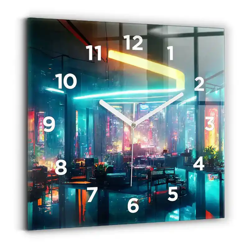 Cumpără online Ceas din sticlă pătrat Un oraș în stil cyberpunk