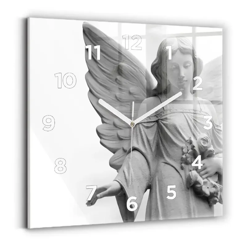 Disponibil imediat Ceas de sticlă pe perete pătrat Sculptură de înger vechi