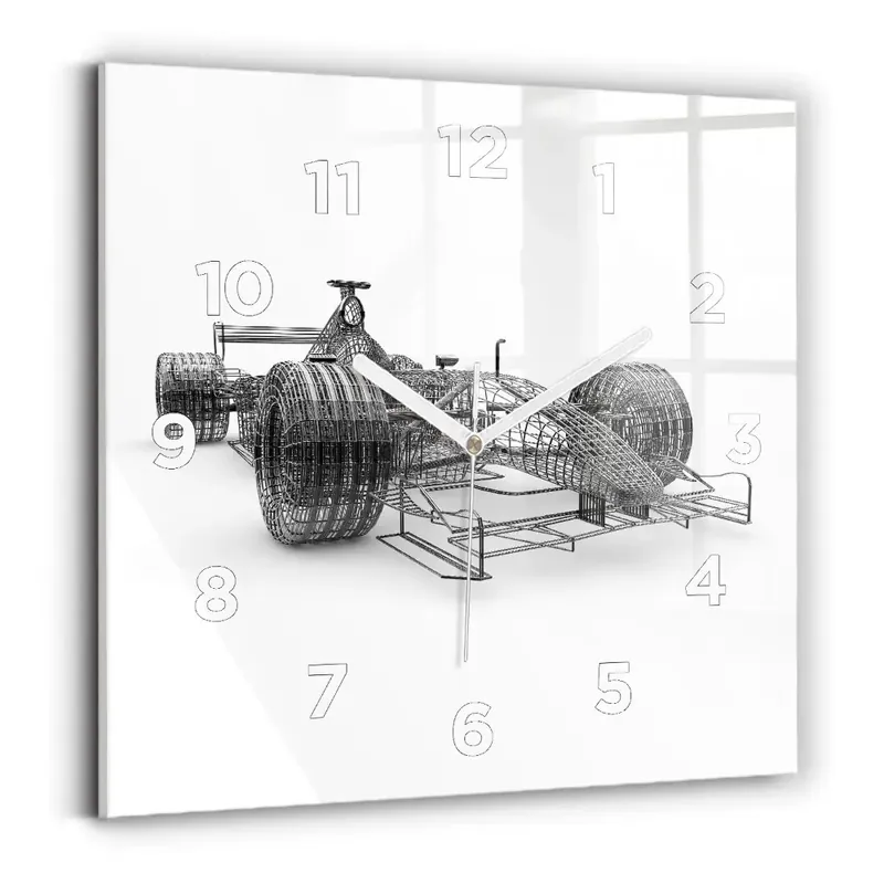 Ceas de sticlă pe perete pătrat Design mașină F1 Lichidare de stoc