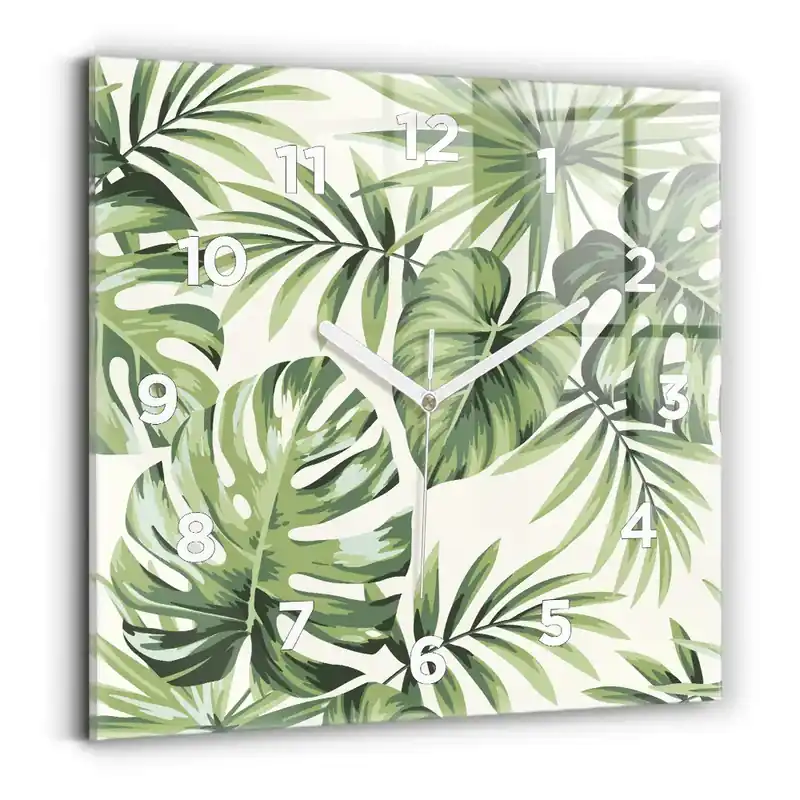 Preț mic Ceas de sticlă pe perete pătrat Model tropical