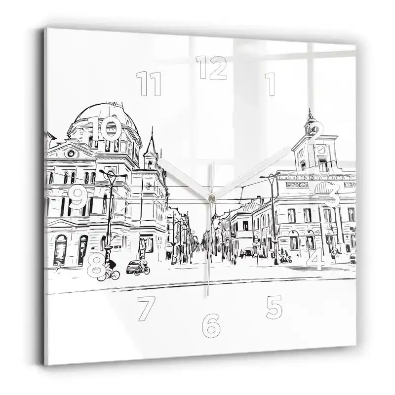 Preț redus Ceas pătrat de perete din sticlă Ilustrația orașului Poznań