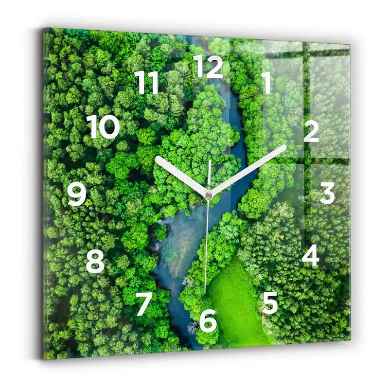 Ceas de sticlă pe perete pătrat Râu în pădure Livrare rapidă