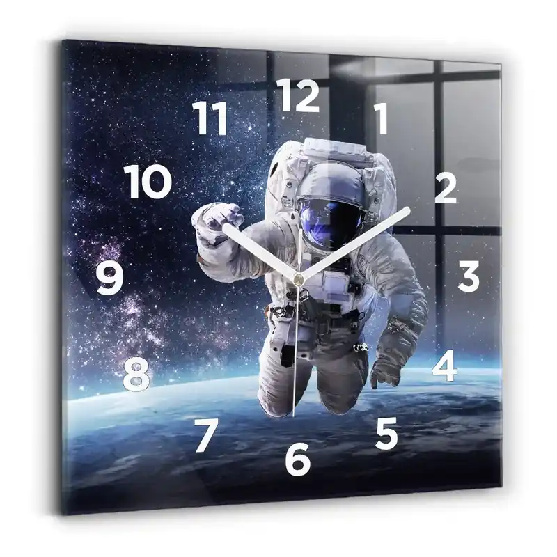 Ceas pătrat de perete din sticlă Astronaut deasupra pământului Preț mic