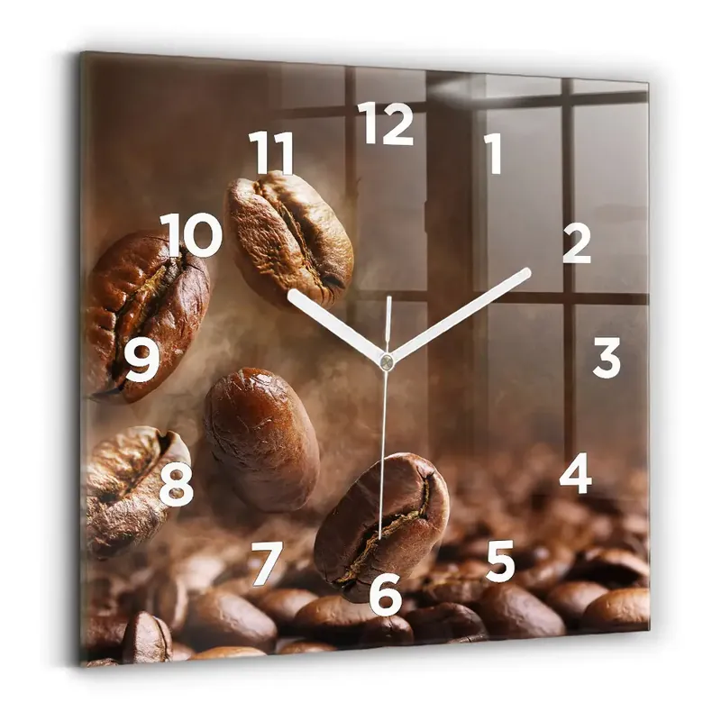 Ceas pătrat de perete din sticlă Boabe de cafea Livrare rapidă