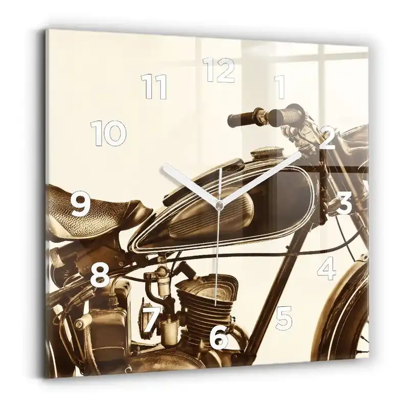 Ceas din sticlă pătrat Motocicletă vintage sepia Plată securizată