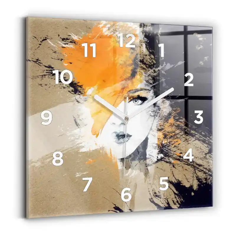 Ofertă limitată Ceas de sticlă pe perete pătrat Portret de femeie abstract