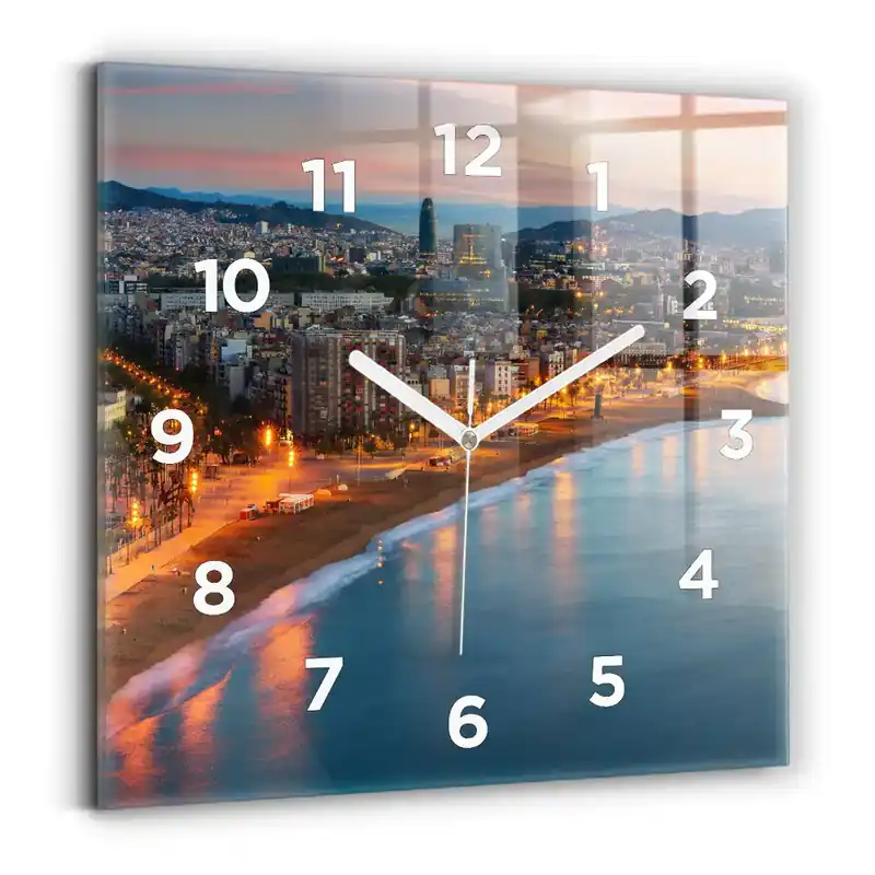 Reducere de preț Ceas pătrat de perete din sticlă Plaja din Barcelona