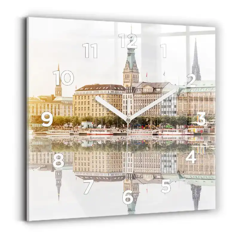 Ceas pătrat de perete din sticlă Râul Hamburg Germania Popular