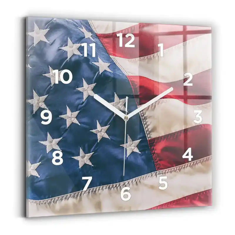 Ceas de sticlă pe perete pătrat steagul american Cumpără online