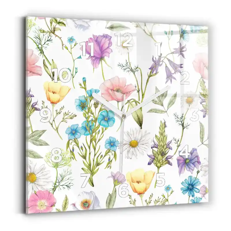 Ceas din sticlă pătrat Aranjament floral Ofertă