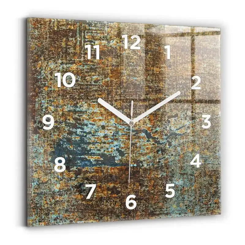 Ofertă Ceas de sticlă pe perete pătrat Textura metalică veche