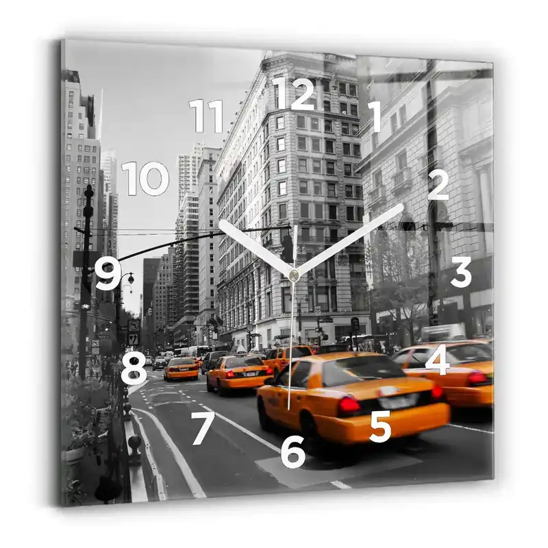Ultima șansă Ceas perete din sticlă pătrat Manhattan și taxiuri