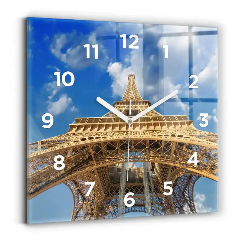 Ceas pătrat de perete din sticlă Turnul Eiffel din Franța Reducere extra