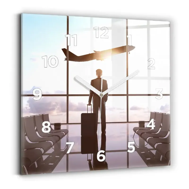 Popular Ceas de sticlă pe perete pătrat Omul la aeroport
