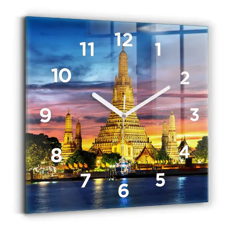 Ceas de sticlă pe perete pătrat Templul din Bangkok Expediere rapidă