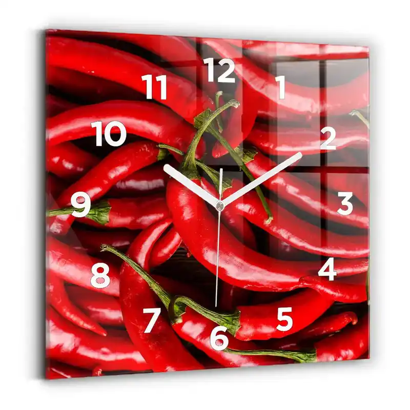 Ceas de sticlă pe perete pătrat Ardei iuti Chilipir