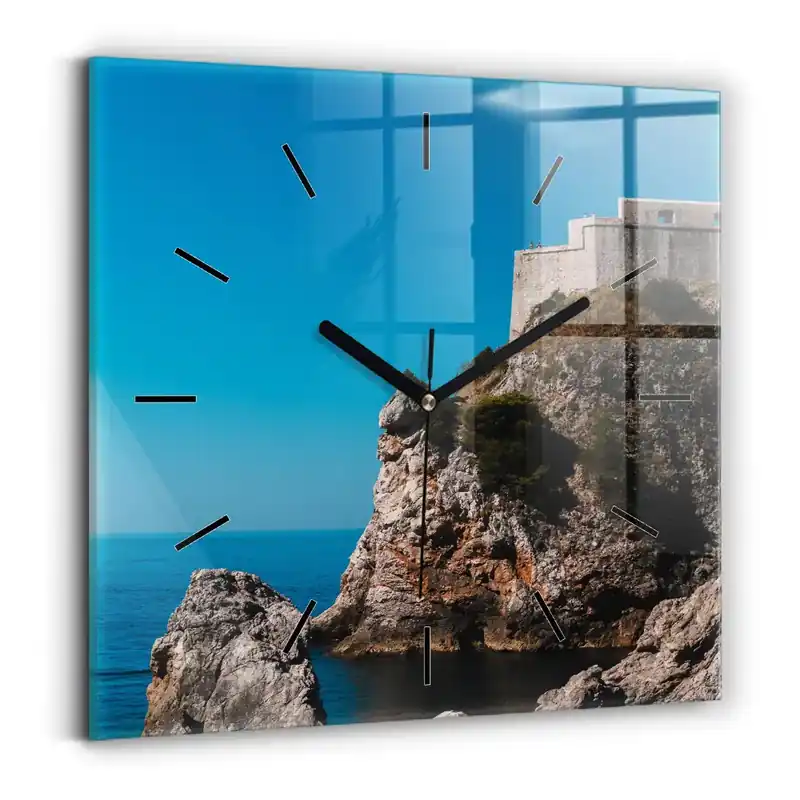 Ceas pătrat de perete din sticlă Stânci din Dubrovnik Cumpără online
