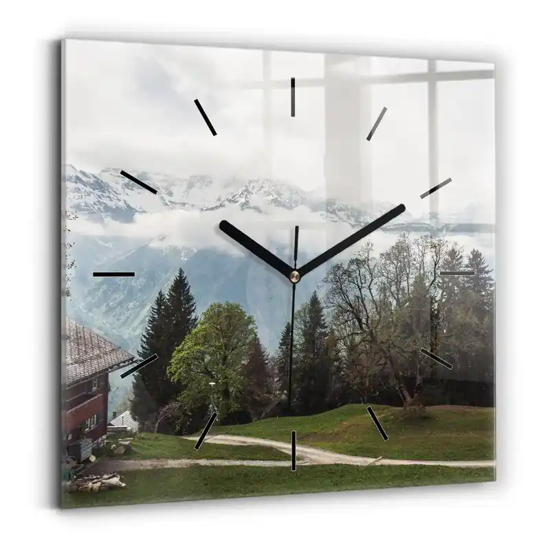 Ceas din sticlă pătrat Vedere la munte Premium