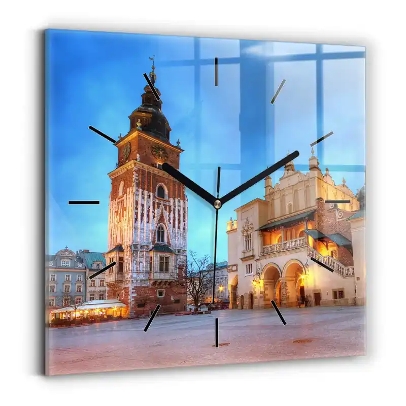 Ceas de sticlă pe perete pătrat Piața principală din Cracovia Calitate înaltă
