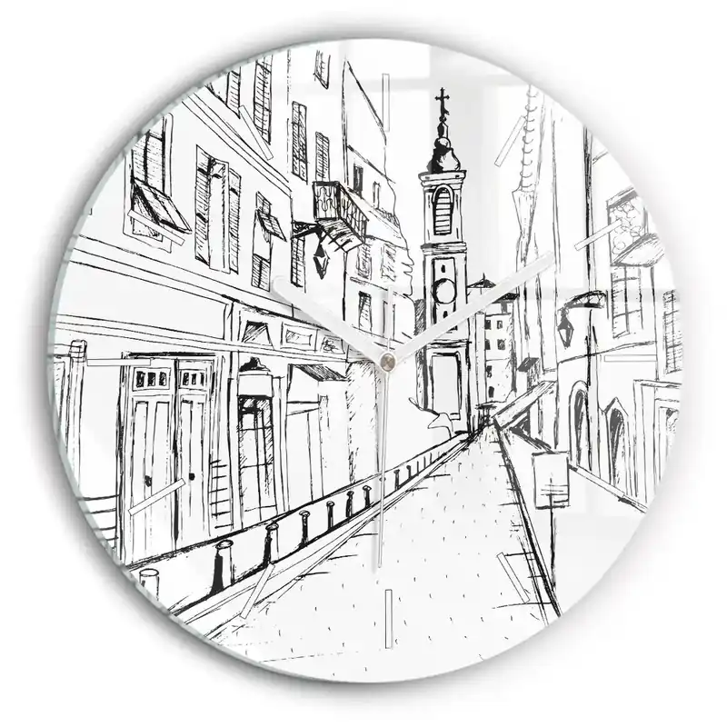 Ceas perete din sticlă rotund Desen al orașului Provence Ofertă limitată