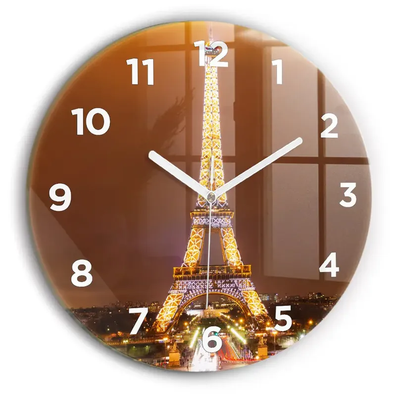 Bestseller Ceas rotund de perete din sticlă Turnul Eiffel iluminat