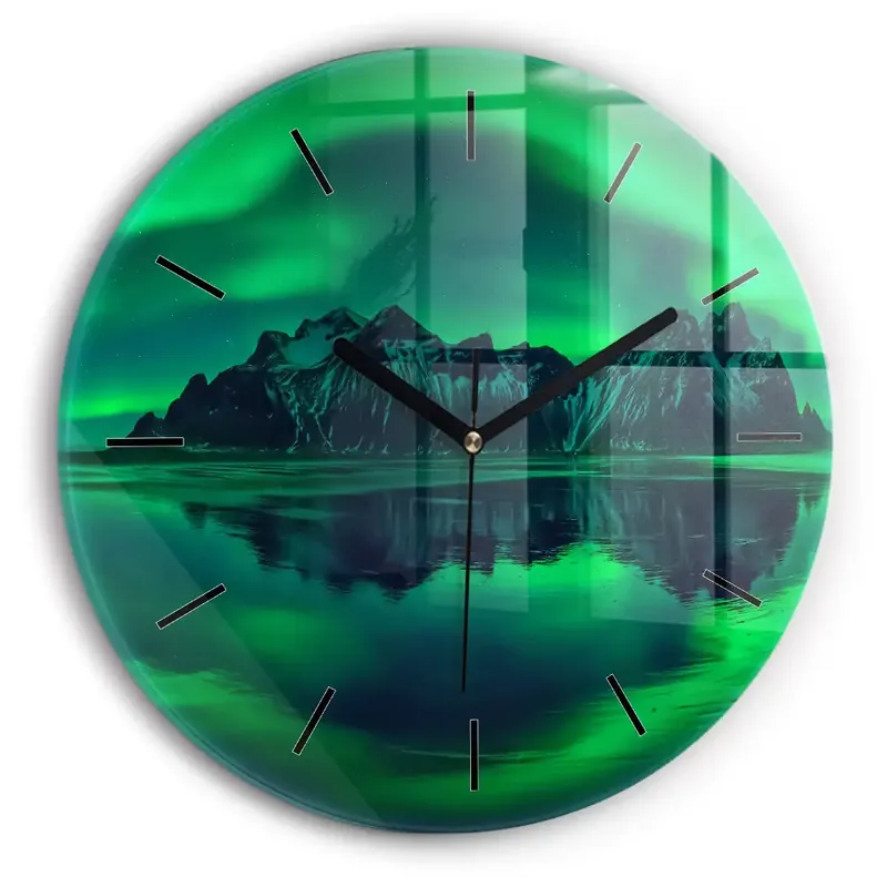 Super ofertă Auroră boreală Ceas de sticlă pe perete rotund