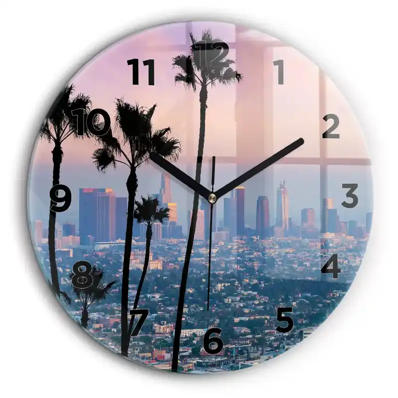 Ofertă exclusivă Apus de soare din Los Angeles Ceas din sticlă rotund