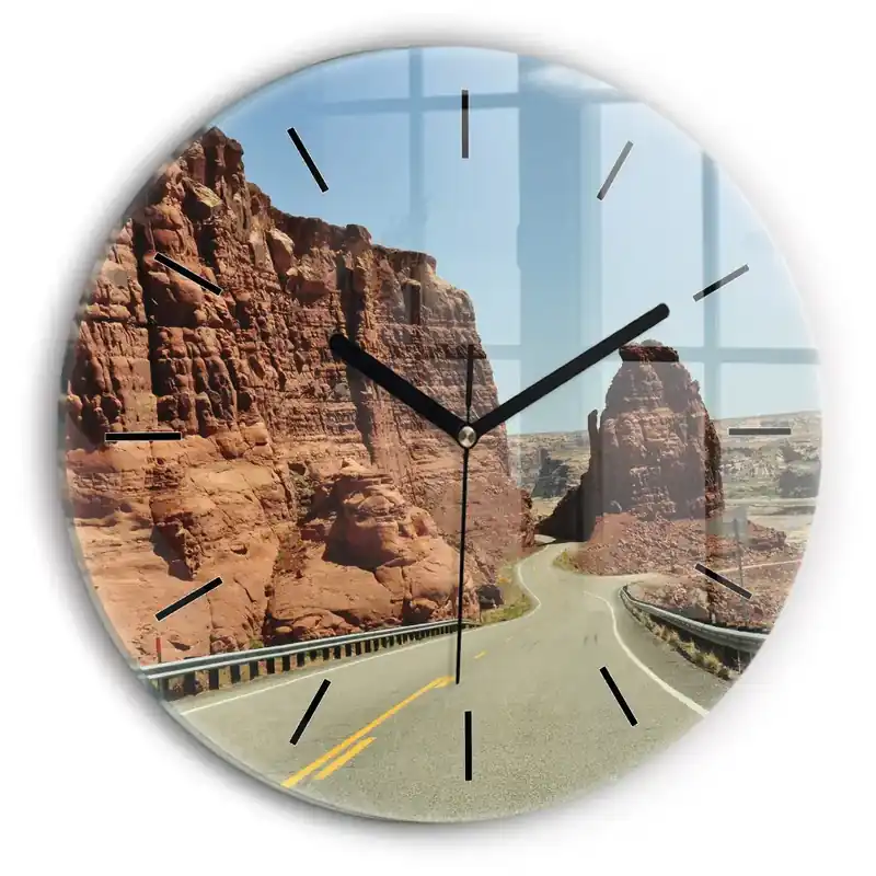 Route 66 în SUA Ceas perete din sticlă rotund Disponibil imediat
