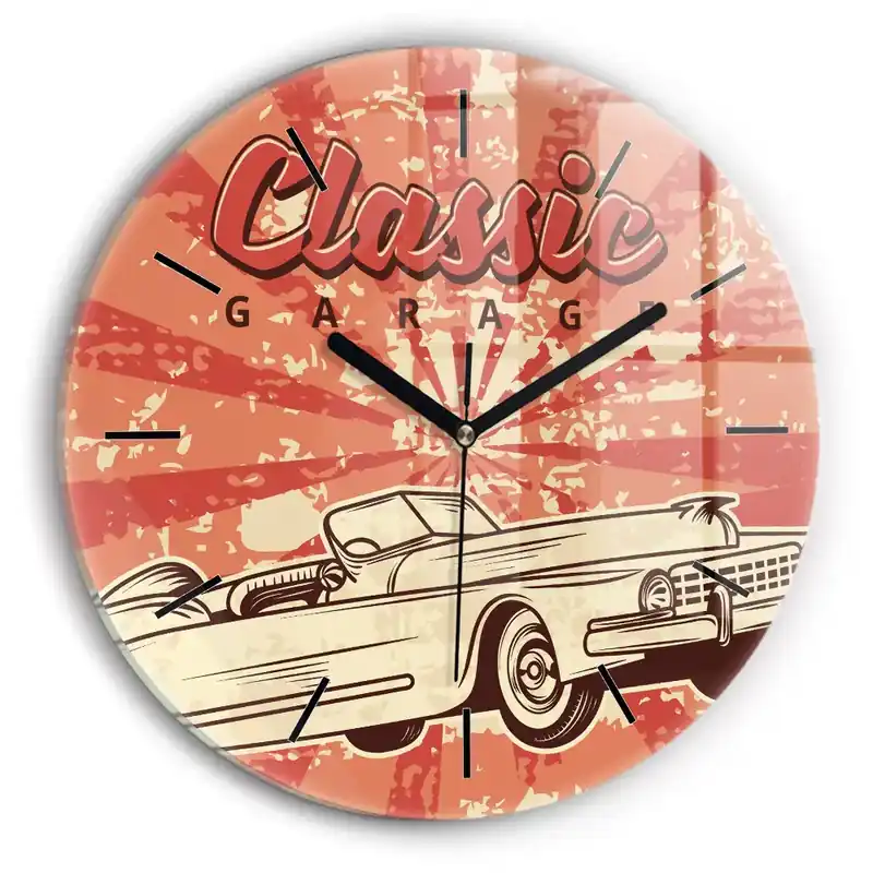 Bestseller Mașină retro vintage Ceas de sticlă pe perete rotund