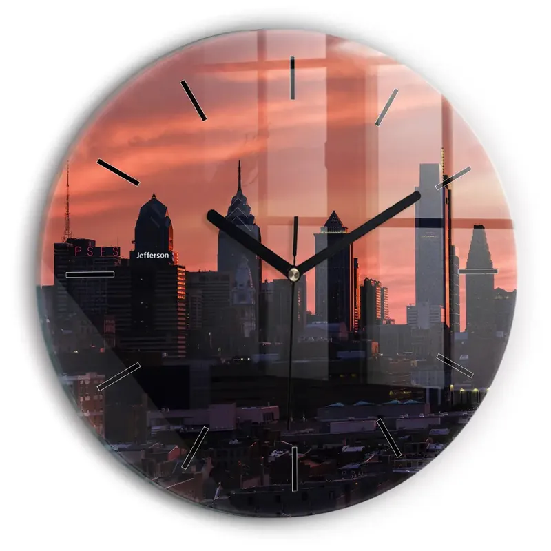 Ofertă specială Orizontul orașului Philadelphia Ceas rotund de perete din sticlă