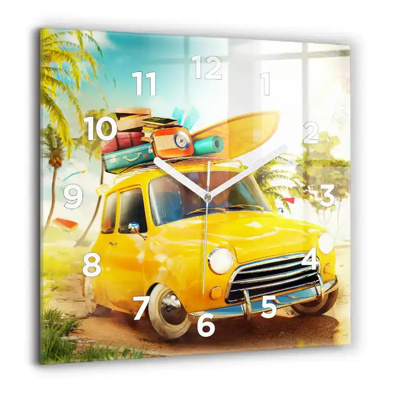 Preț promoțional Ceas perete din sticlă pătrat Palmier tropical