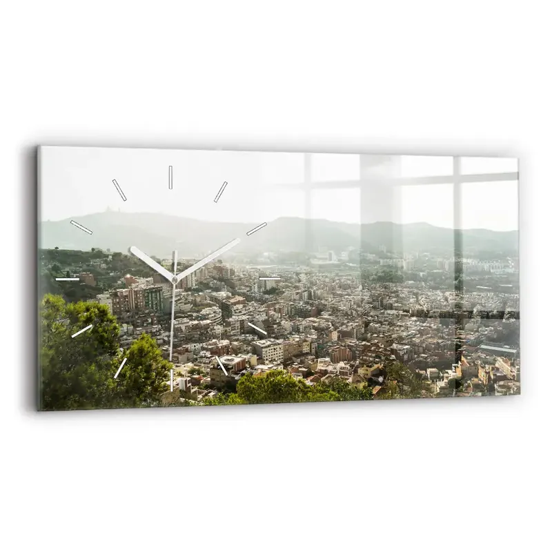 Super ofertă Ceas din sticlă orizontale Vedere Barcelona asupra Montjuic