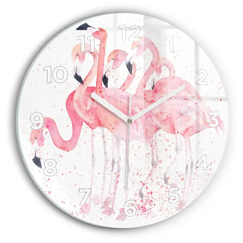 Ceas de sticlă pe perete rotund O grămadă de flamingo Preferatul clienților