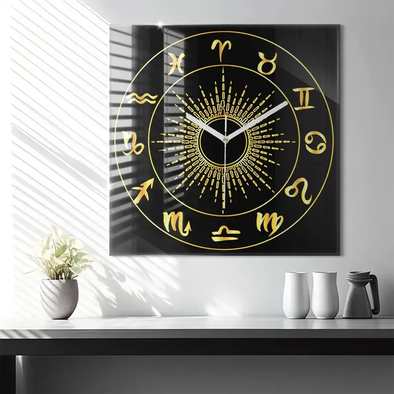 Ceas pătrat de perete din sticlă Semne zodiacale Livrare rapidă