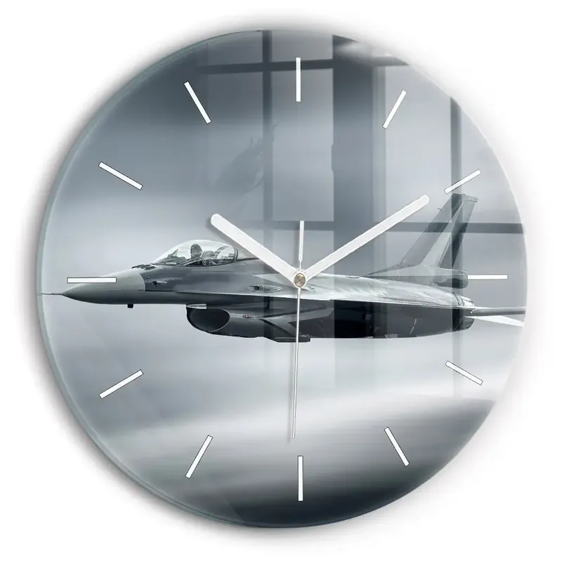 Cumpără online Ceas rotund de perete din sticlă Avion militar