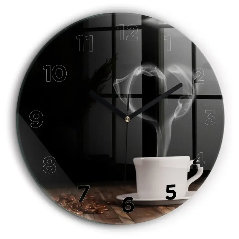 O ceașcă de cafea fierbinte Ceas perete din sticlă rotund Reduceri