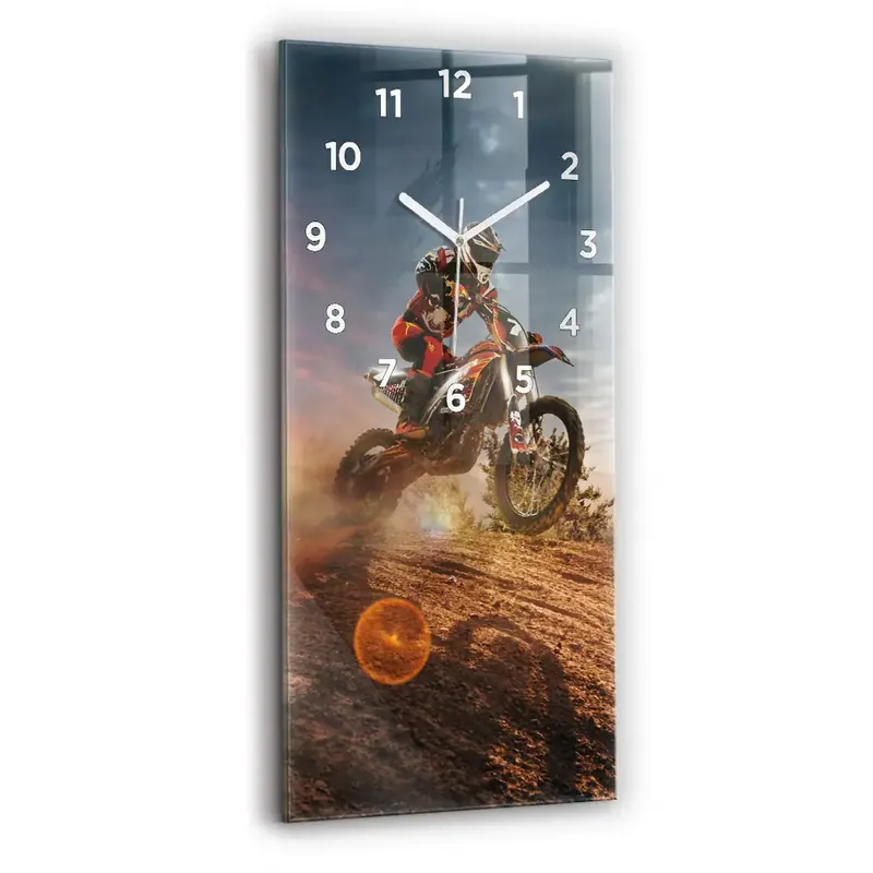 Popular Ceas vertical de perete din sticlă Bărbat Pe Motocicletă