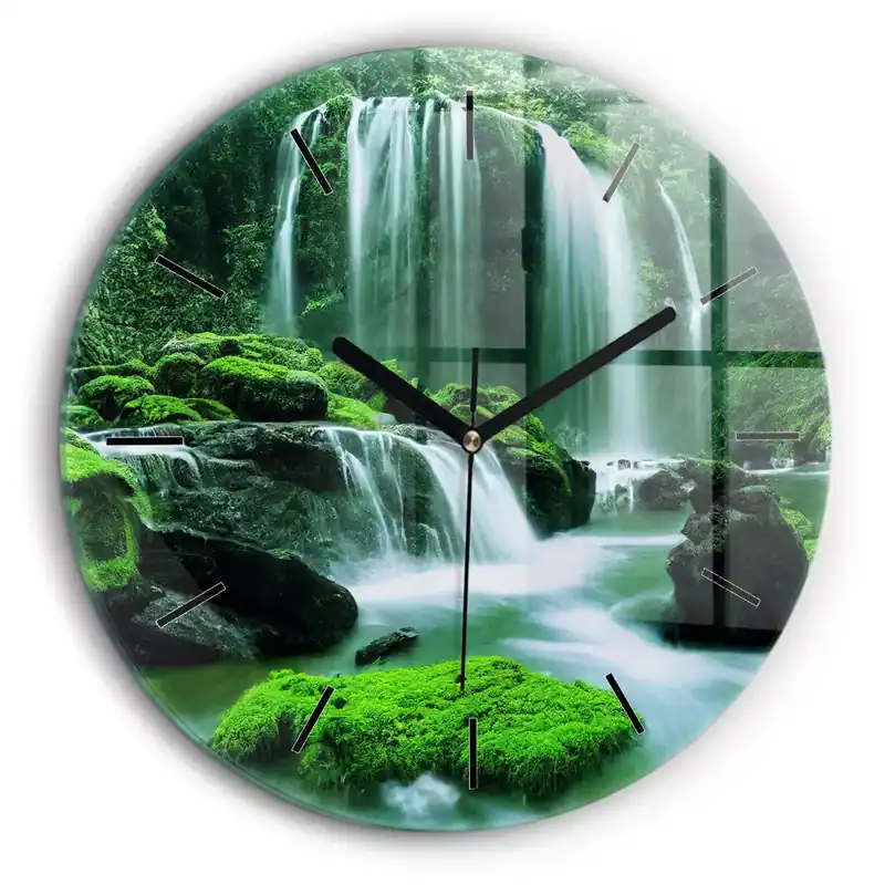 Preferatul clienților Ceas rotund de perete din sticlă Cascada printre mușchi