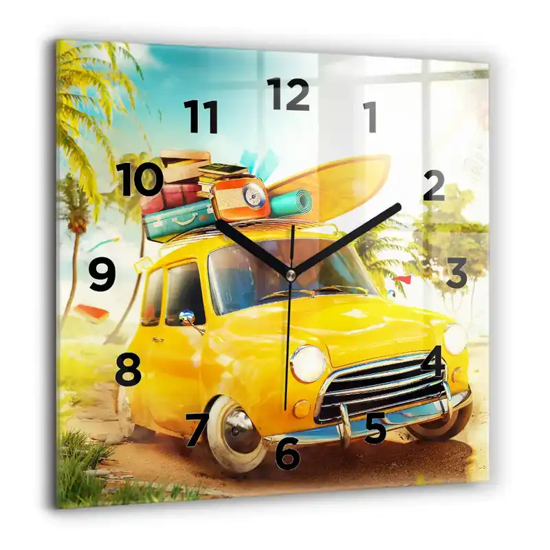 Ceas perete din sticlă pătrat Palmier tropical Discount