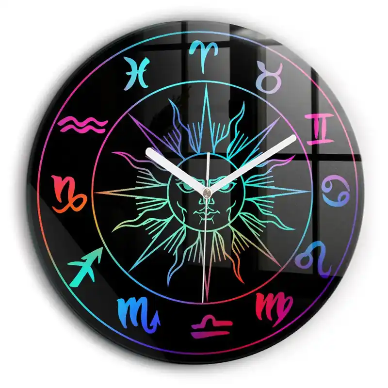 Ceas din sticlă rotund Kolorowe znaki zodiaku Livrare rapidă