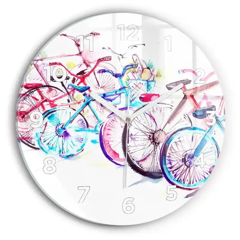 Cumpără online Ceas din sticlă rotund Biciclete de oraș colorate