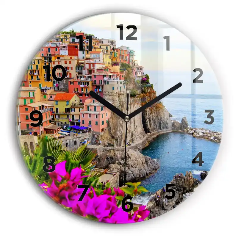 Ofertă Ceas de sticlă pe perete rotund Coasta Cinque Terre