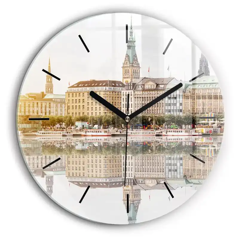 Noutate Ceas rotund de perete din sticlă Râul Hamburg Germania