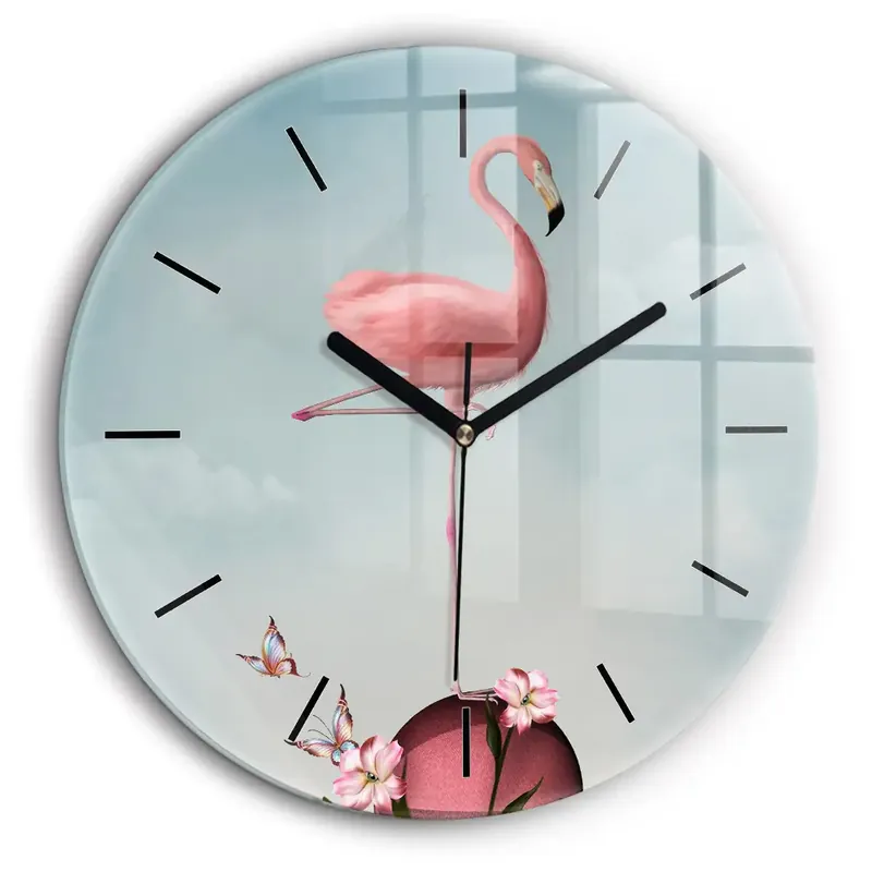 Cel mai bun preț Ceas de sticlă pe perete rotund Flamingo suprarealist